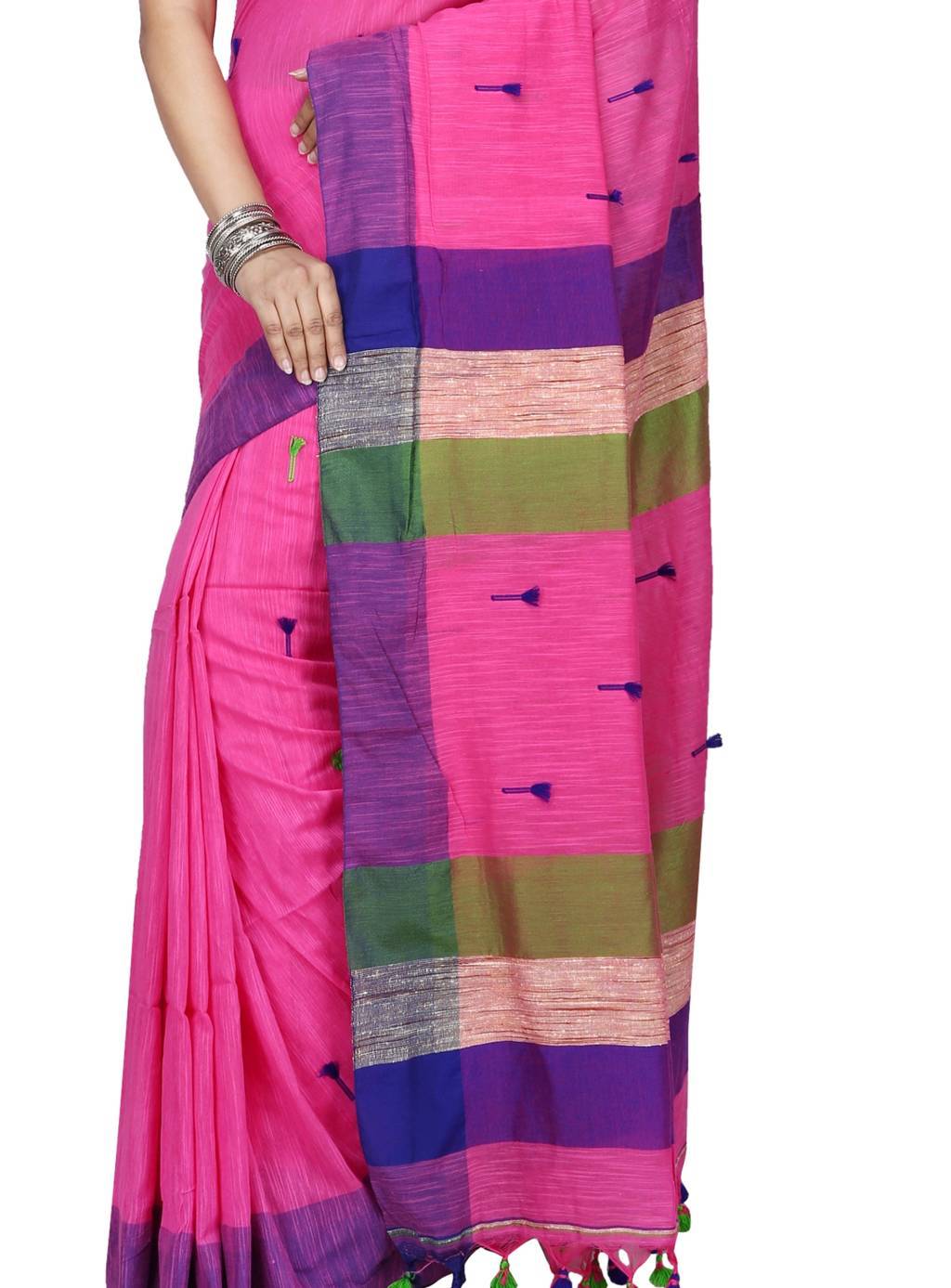 Pink Pure Cotton Clacial Desigined Hand Loom Saree (2847)